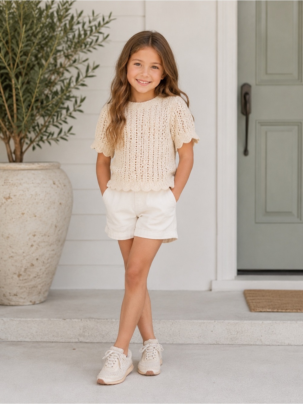 Mia Shoes Cream Woven Lace-Up Sneakers with Light Brown Outsole Accent